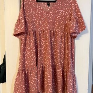 SHEIN Pink Midi Dress with White Patterns